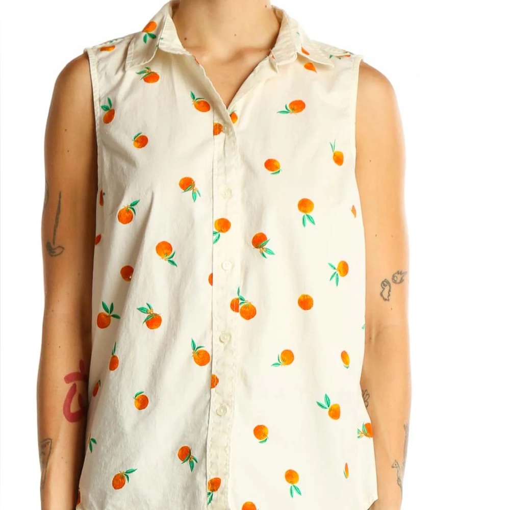 J. Crew White Oranges Top
